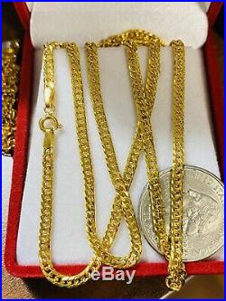 21K Saudi 875 Gold Fine Mens Cuban Necklace With 24 Long Chain 3.2mm 6.64g