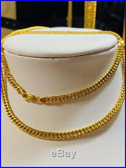 21K Saudi 875 Gold Fine Mens Cuban Necklace With 24 Long Chain 4mm USA Seller