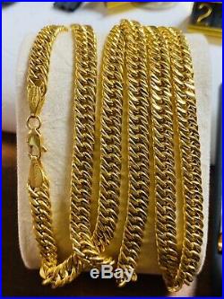 21K Saudi 875 Gold Fine Mens Cuban Necklace With 24 Long Chain 5.5mm 21.23g