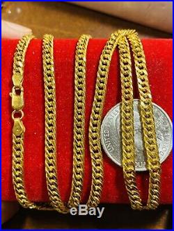 21K Saudi 875 Gold Fine Mens Curb Necklace With 24 Long 4mm 12.9g Free Ship