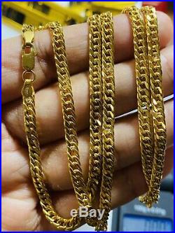21K Saudi 875 Gold Fine Mens Curb Necklace With 24 Long 4mm 12.9g Free Ship