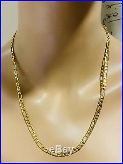 21K Saudi 875 Gold Fine Mens Figaro Necklace With 22 Long Chain 5mm USA Seller