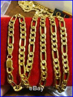 21K Saudi 875 Gold Fine Mens Figaro Necklace With 22 Long Chain 5mm USA Seller