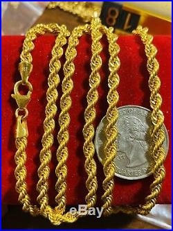 21K Saudi 875 Gold Fine Mens Rope Necklace With 22 Long Chain 4mm USA Seller