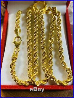 21K Saudi 875 Gold Fine Mens Rope Necklace With 22 Long Chain 4mm USA Seller