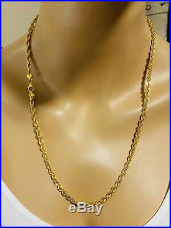 21K Saudi 875 Gold Fine Mens Rope Necklace With 24 Long Chain 4mm USA Seller
