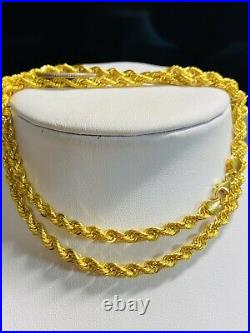 21K Saudi 875 Gold Fine Mens Womens Rope Necklace With 22 Long 4mm 11.9g
