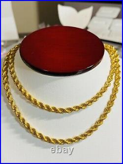21K Saudi 875 Gold Fine Mens Womens Rope Necklace With 22 Long Chain 4mm 11.6g