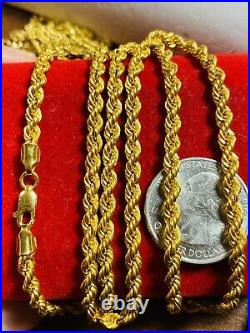 21K Saudi 875 Gold Fine Mens Womens Rope Necklace With 22 Long Chain 4mm 11.6g