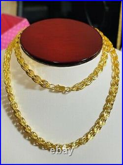 21K Saudi 875 Real Gold Fine 22 Long Mens Womens Damascus Necklace 14.76g 5mm