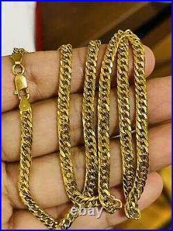 21K Saudi 875 Real Gold Fine Mens Womens Cuban Necklace With 22Long 4mm 11.64g