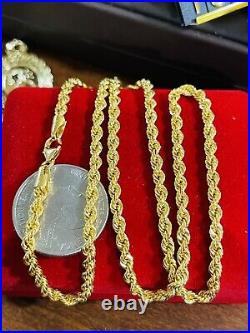 21K Saudi 875 Real Gold Fine Womens 18 Long Chain Rope Necklace 3.2mm 6.45g