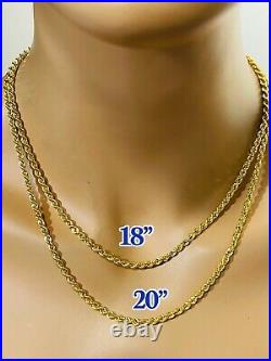 21K Saudi 875 Real Gold Fine Womens 18 Long Chain Rope Necklace 3.2mm 6.45g