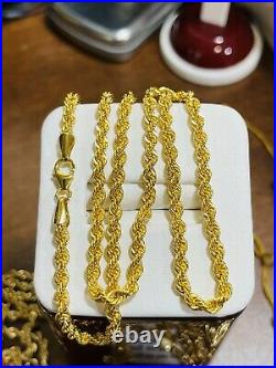 21K Saudi 875 Real Gold Fine Womens 20 Long Chain Rope Necklace 3.2mm 7.22g