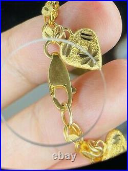 21K Saudi 875 Real Gold Fine Womens Heart Charm Bracelet Fits 6.5-7 4mm 11.5g
