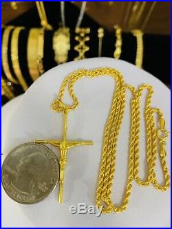 21K Saudi Gold Fine Cross Necklace With 20 Long Chain