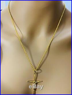 21K Saudi Gold Fine Cross Necklace With 20 Long Chain