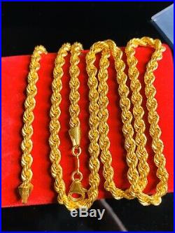 21K Saudi Gold Fine Mens Rope Necklace With 24 Long Chain 4mm USA Seller