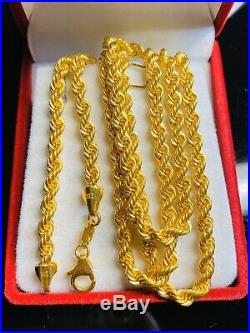21K Saudi Gold Fine Mens Rope Necklace With 24 Long Chain 4mm USA Seller