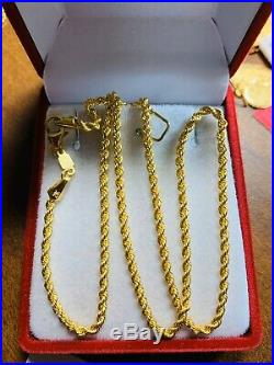 21K Saudi Gold Fine Rope Chain Necklace With 16 Long Chain 2.5mm
