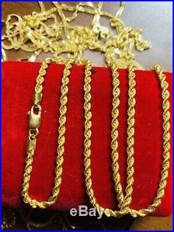 21K Saudi Gold Rope Chain Necklace With 20 Long