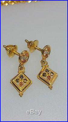 21K Solid Gold UAE Necklace Pendant Earrings Set 17 Grams