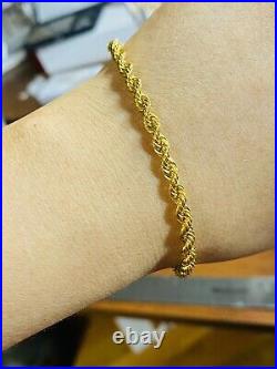 21K Yellow Gold 875 Fine Rope Womens Solid Bracelet Fits 7.5 4.32g 3.2mm