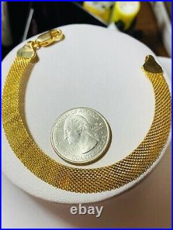 21K Yellow Gold 875 Fine Simple Womens Solid Simple Bracelet 7 Long 8.4g 10mm