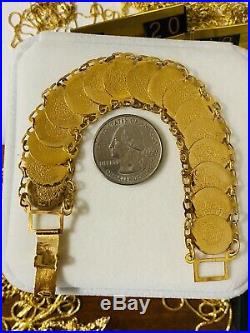 21K Yellow Gold Fine Coins Womens Bracelet Fits 7 Fits S/M 18mm 15.44gFREESHIP