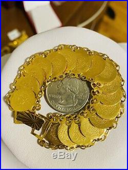 21K Yellow Gold Fine Coins Womens Bracelet Fits 7 Fits S/M 18mm 15.44gFREESHIP