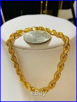 21K Yellow Gold Fine Rope Womens Bracelet Fits 7 Will Fits S/m 5mm