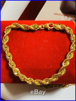 21K Yellow Gold Fine Rope Womens Bracelet Fits 7 Will Fits S/m 5mm