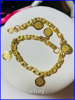 21K Yellow Gold Fine Womens Real Coin Bracelet 8 Long Fits Large 10.02g 4mm
