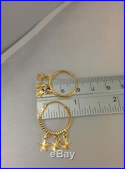 21k Solid Yellow Gold Hoop Earrings Diamond Cut Design Stars 875
