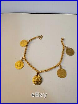 21k Yellow Gold Coin Charm Bracelet Not Scrap