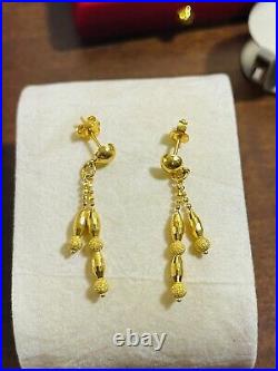 22C Fine 916 Saudi Real Fine Gold Beautiful Women's Set Dangle Earring 1.1 3.6g