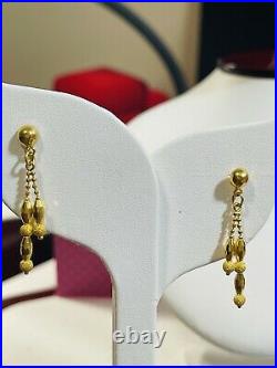 22C Fine 916 Saudi Real Fine Gold Beautiful Women's Set Dangle Earring 1.1 3.6g