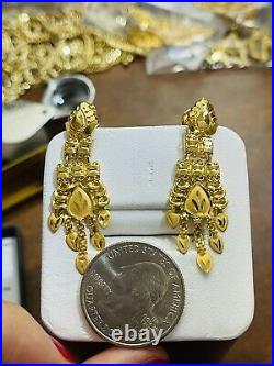 22C Fine 916 Saudi Real Fine UAE Gold Women's Dangle Set Earring 1.6 Long 3.6g