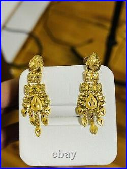 22C Fine 916 Saudi Real Fine UAE Gold Women's Dangle Set Earring 1.6 Long 3.6g