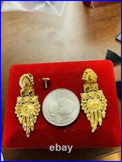 22C Fine 916 Saudi Real Fine UAE Gold Women's Dangle Set Earring 1.6 Long 4.03g