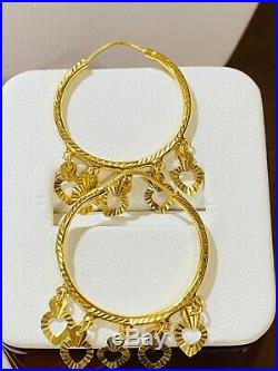22Ct 916 Fine Saudi Gold Women's Hoops Dangle Heart Earring 3.66g Fast Shipping