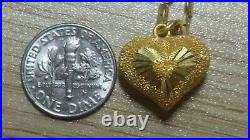 22K 916 Fine Yellow Gold Chain Necklace Puff Heart Pendant 18 2 mm 11 gramms