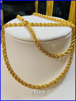 22K 916 Fine Yellow Gold Rope Mens Necklace With 24 Long 4mm USA Seller
