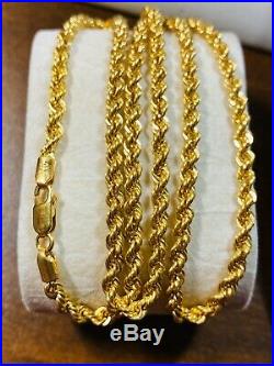 22K 916 Fine Yellow Gold Rope Mens Necklace With 24 Long 4mm USA Seller