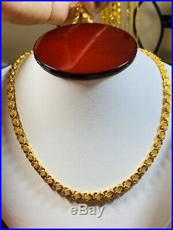 22K 916 Fine Yellow Gold Unisex Damascus Chain Necklace With 22 5mm USA Seller