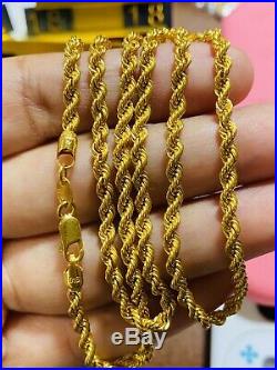 22K 916 Fine Yellow Gold Womens Rope Necklace With 20 3.2mm USA Seller 7.15g