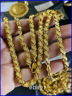 22K 916 Fine Yellow Real Gold 20 Long Womens Damascus Necklace 12.61g 5.5mm