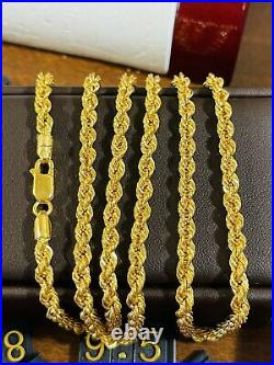 22K 916 Fine Yellow Real Gold Mens Unisex Rope Necklace With 26 4mm 14.56 grams