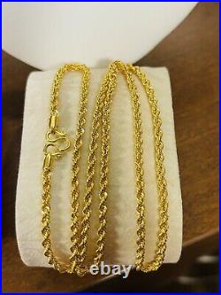 22K 916 Fine Yellow Real Gold Womens Rope Chain Necklace 20 Long 5.9g 3mm Wide
