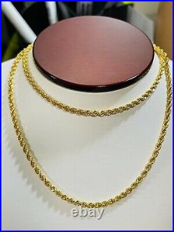 22K 916 Fine Yellow Real Gold Womens Rope Chain Necklace 22 Long 6.65g 3mm